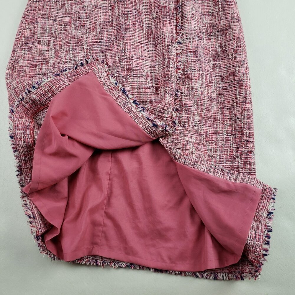Banana Republic Tweed Fringe Dress Womens 4 Pink Sheath V Neck Faux Wrap - Picture 5 of 13